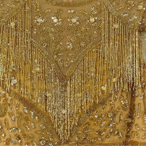 Mac Duggal 4715 Size 10 Embellished Fringe Cap Sleeve Trumpet Gown, Light Gold - Picture 10 of 16